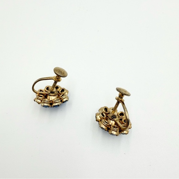 Vintage Blue Sapphire Crystal Stud Earrings - Picture 5 of 5